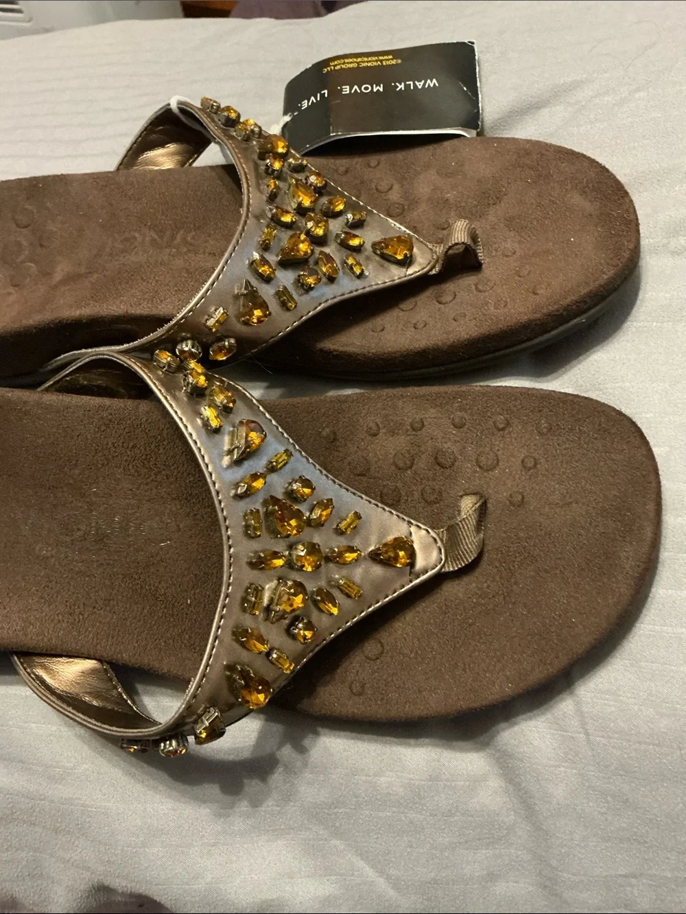 Vionic Brown Jeweled Toe-Post Sandals